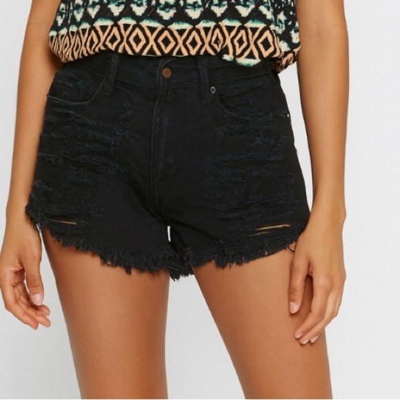 American Eagle Outfitters Pants - American Eagle black washed distressed cut off high waisted SZ 2